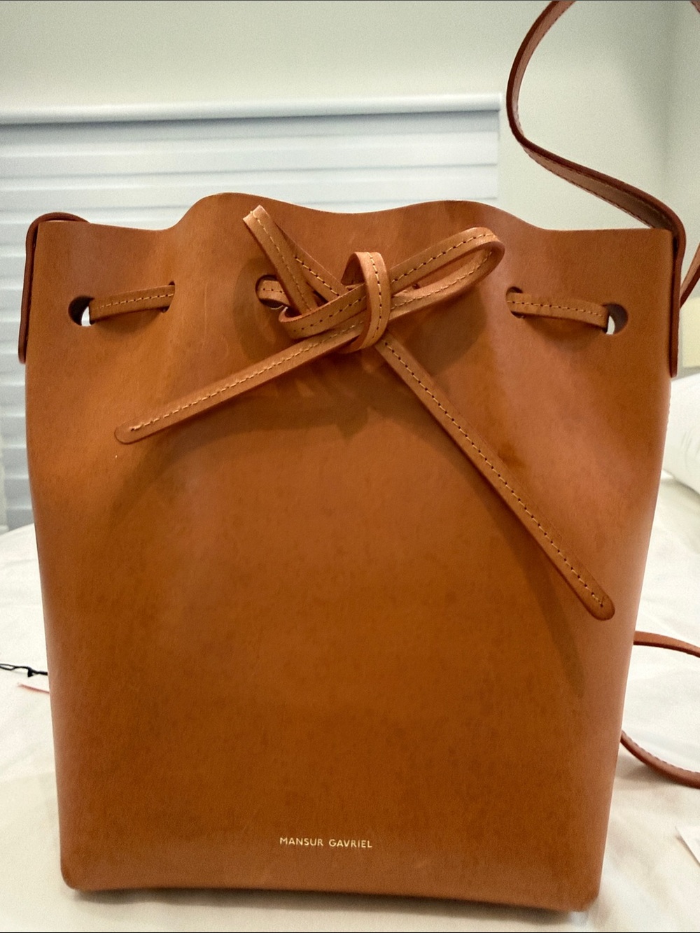 Mansur Gavriel Cognac Leather Drawstring Bucket Bag